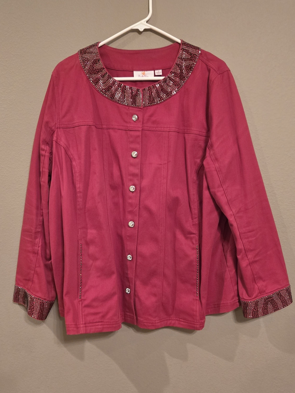 Quacker Factory Red Jeweled Collar Button Jacket Size 1X